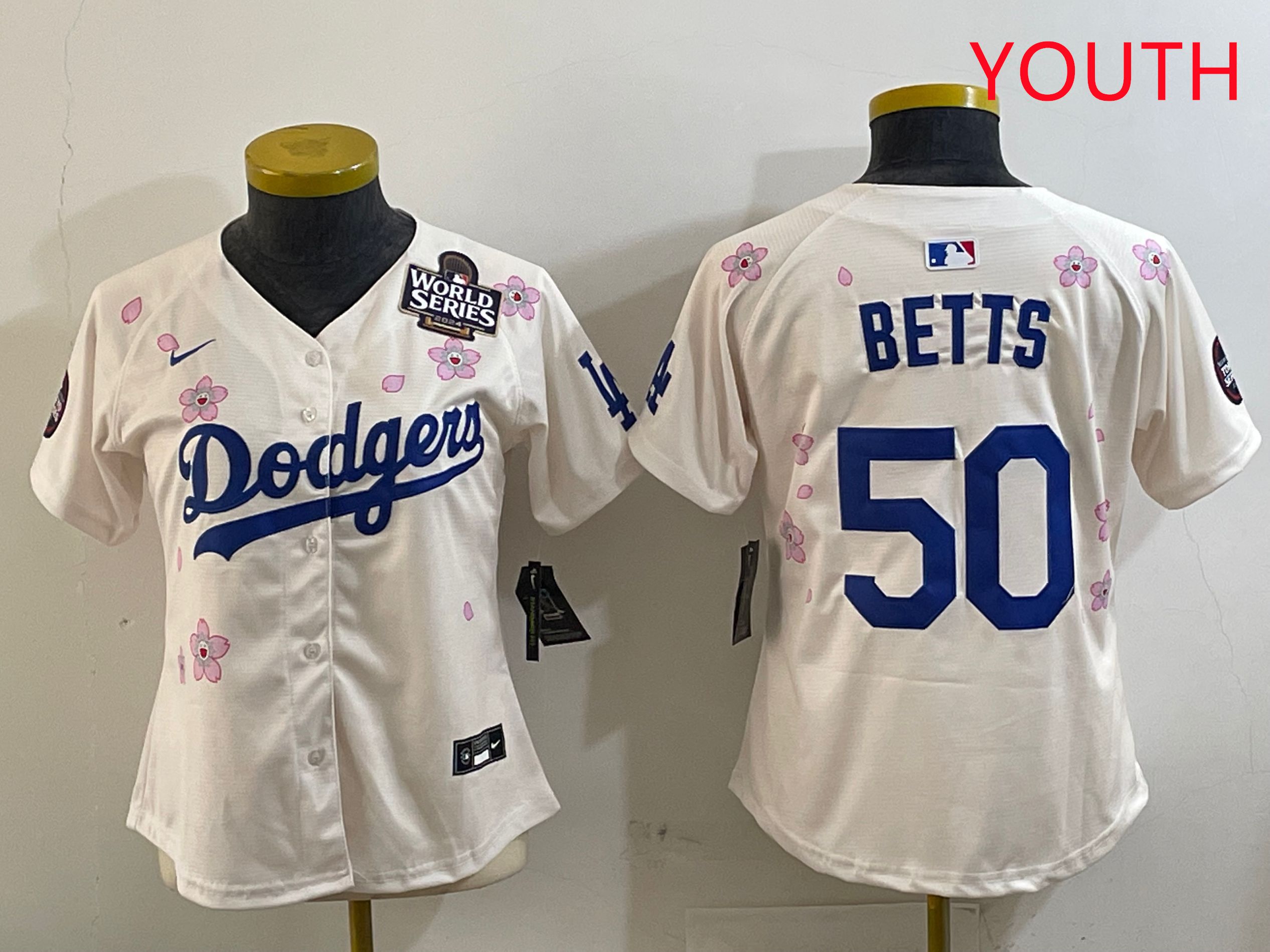 Youth Los Angeles Dodgers 50 Betts Cream Sakura Edition 2025 Nike MLB Jersey style 3